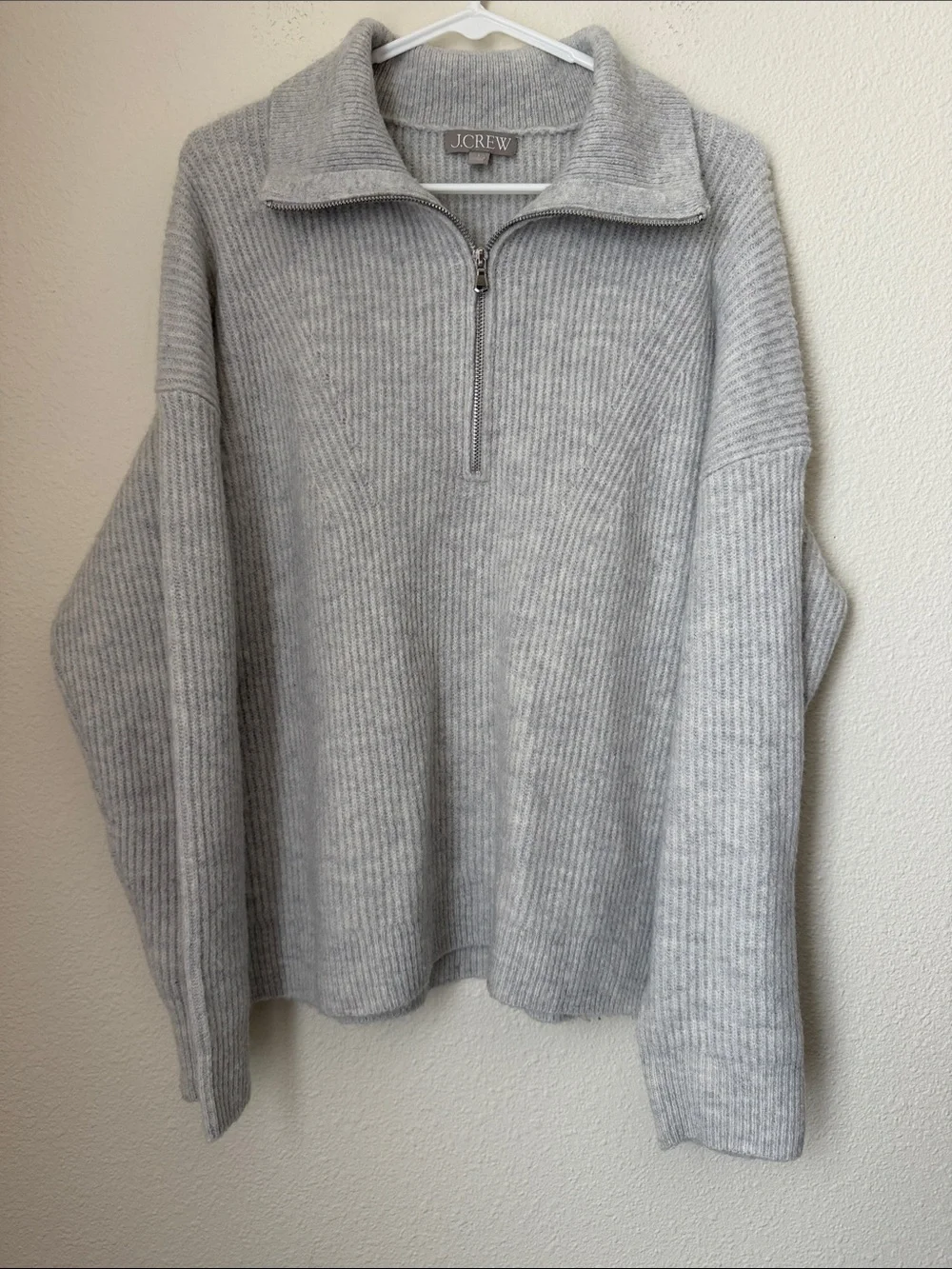 J. Crew Ribbed Merino Wool Blend Quarter Zip Sweater